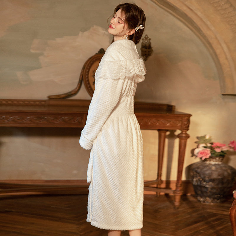 Flannel Robe & Satin Deep-V Cutout Padded Slip Set