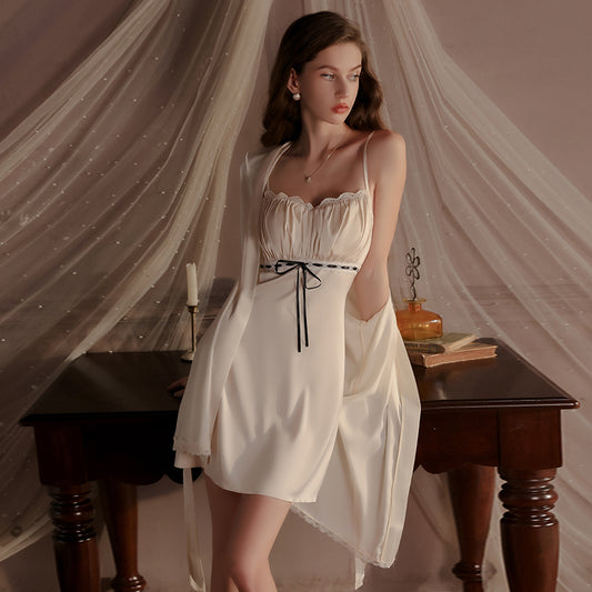 Ruched Lace Padded Satin Sleepwear Set