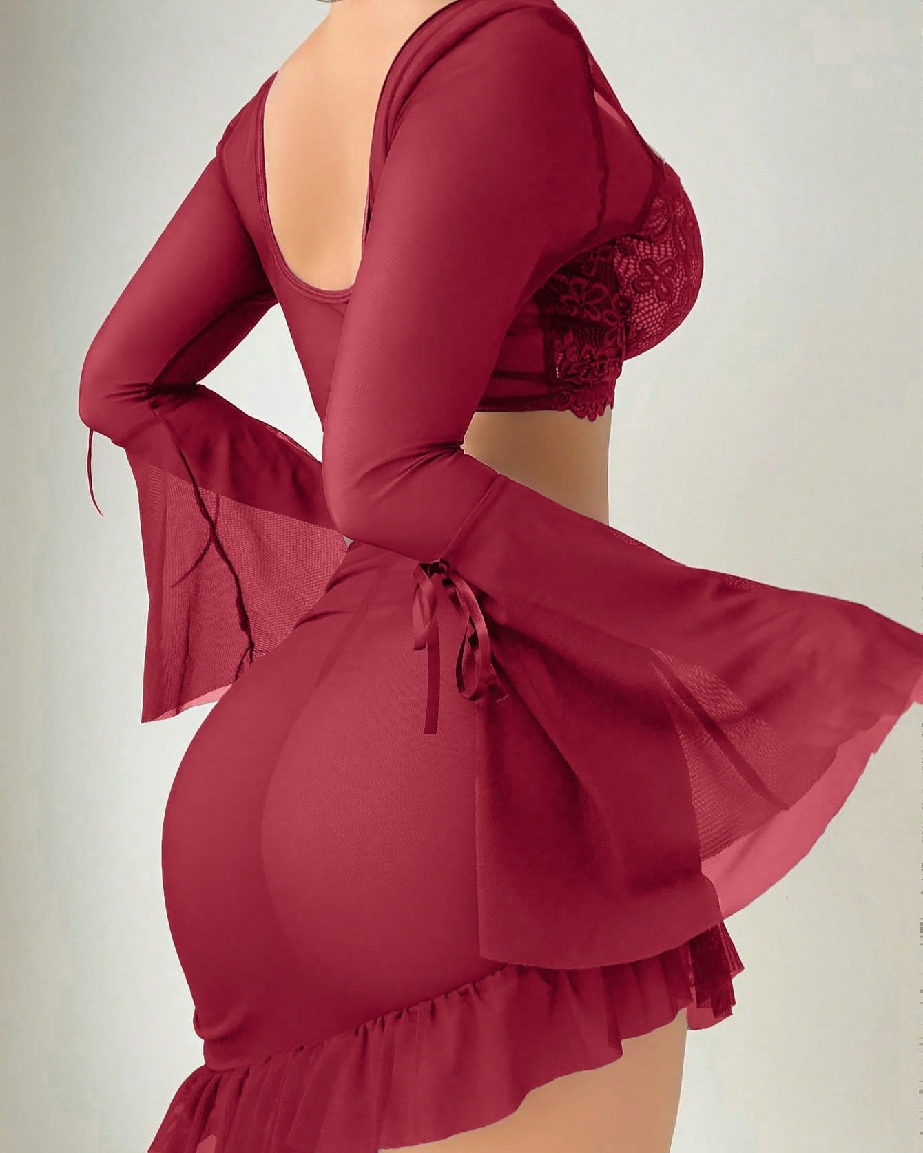 Floral Veil Lace Sheer High Waist Nightdress