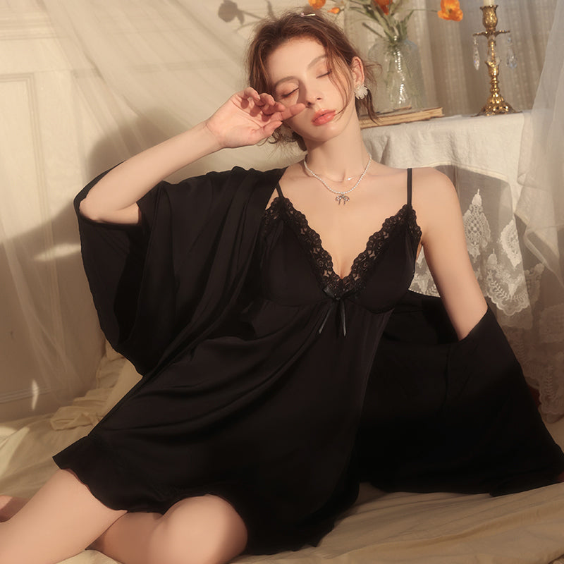 Lace-Trim Padded Satin Sleepwear Set