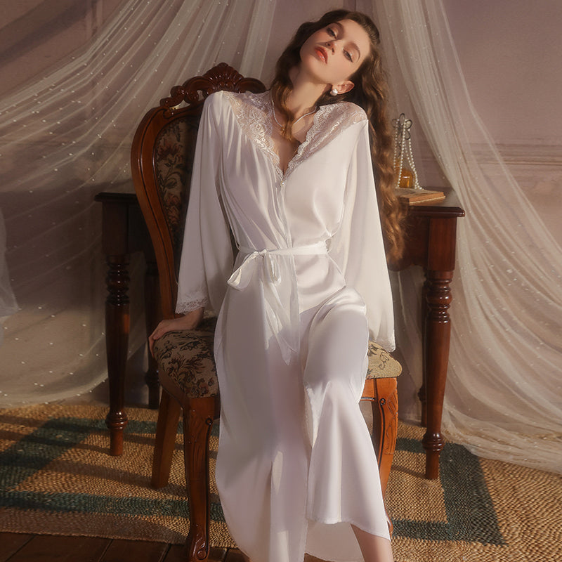 Satin Lace Open-Front Robe & Sexy Slip Set