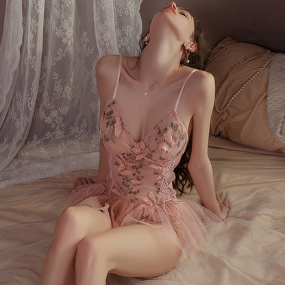 Sexy Sweet Embroidered Lace Bodysuit Set