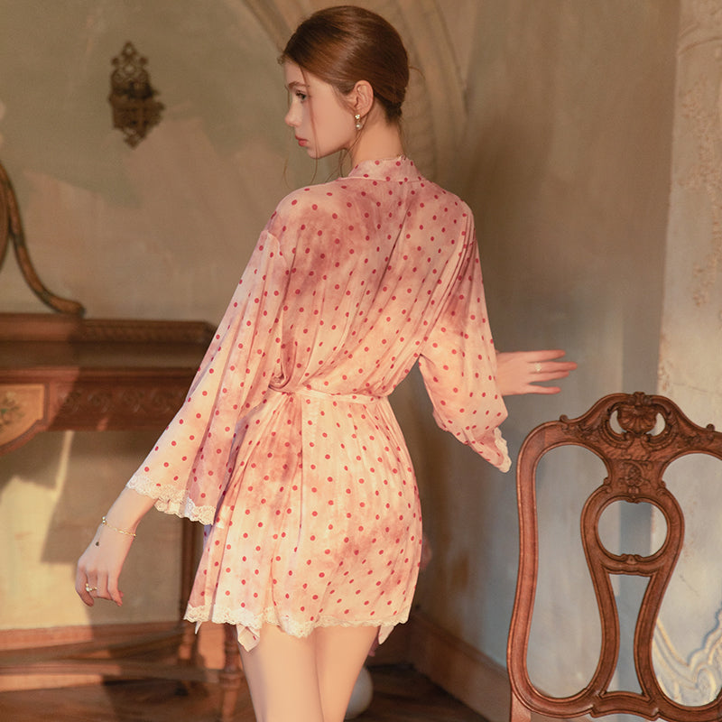 Polka Dot Sheer Lace Padded Nightgown Set – Backless & Flirty