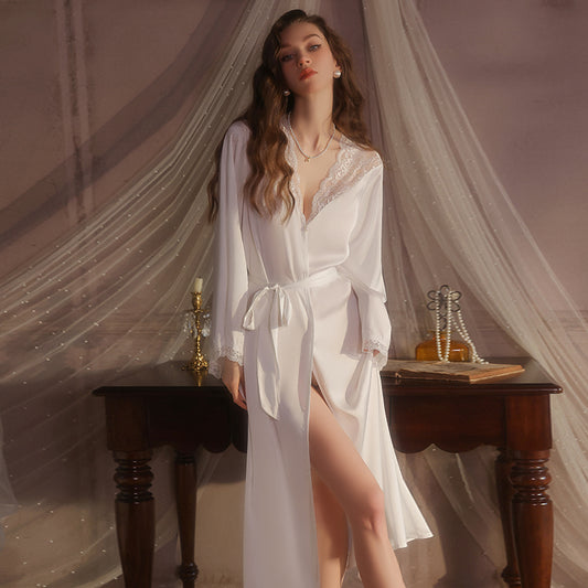 Satin Lace Open-Front Robe & Sexy Slip Set