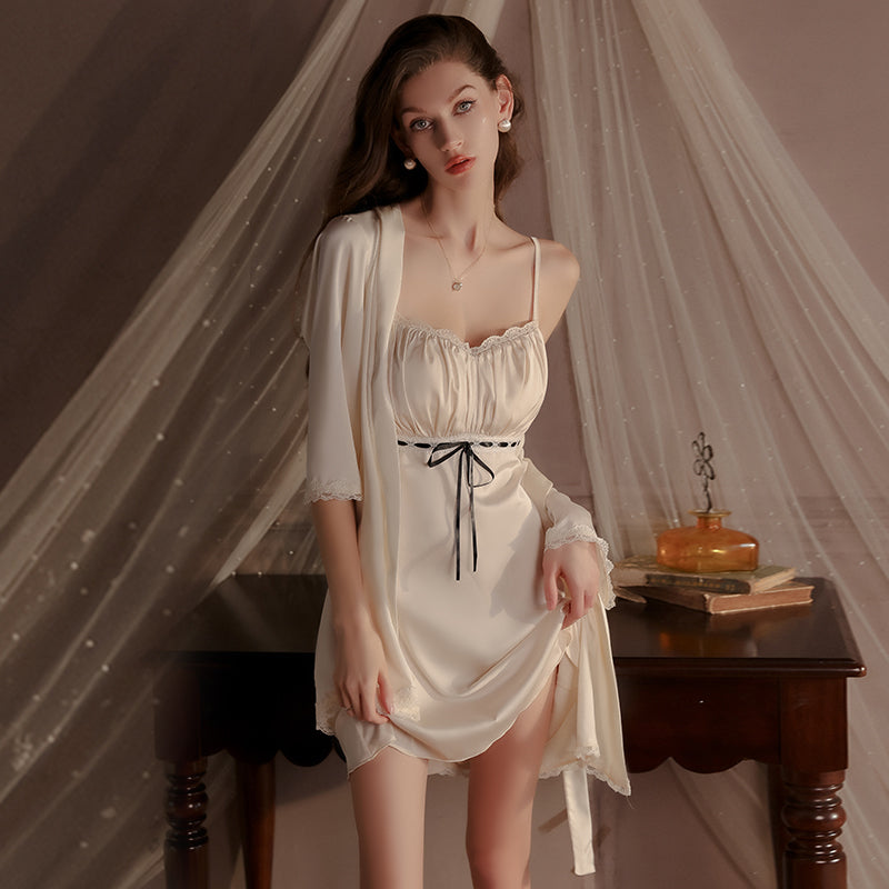 Ruched Lace Padded Satin Sleepwear Set