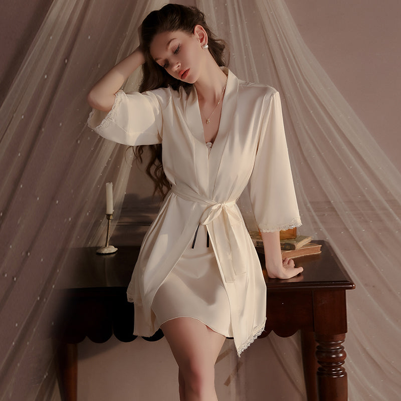 Ruched Lace Padded Satin Sleepwear Set