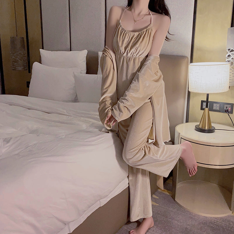 Velvet Satin Sleep Set with Padded Camisole & Robe