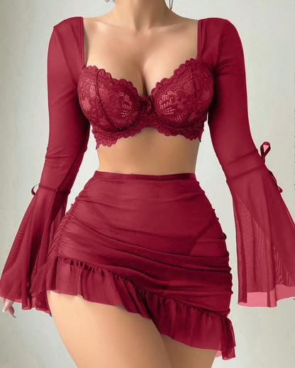 Floral Veil Lace Sheer High Waist Nightdress