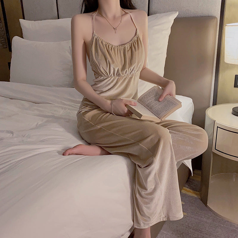 Velvet Satin Sleep Set with Padded Camisole & Robe