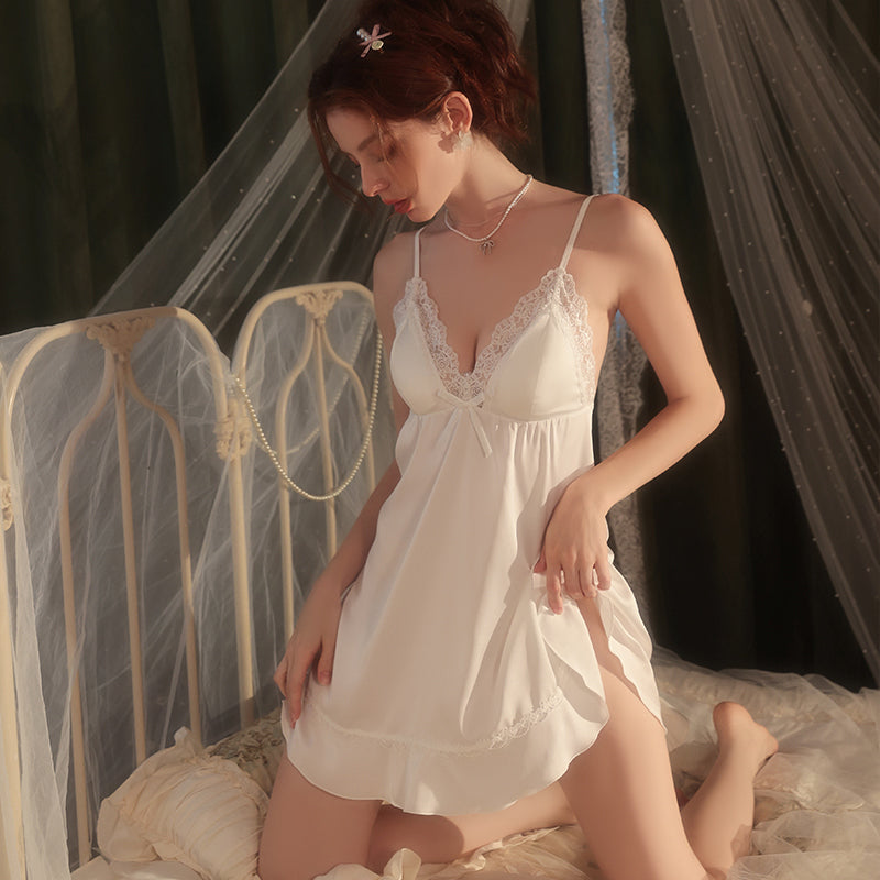 Lace-Trim Padded Satin Sleepwear Set