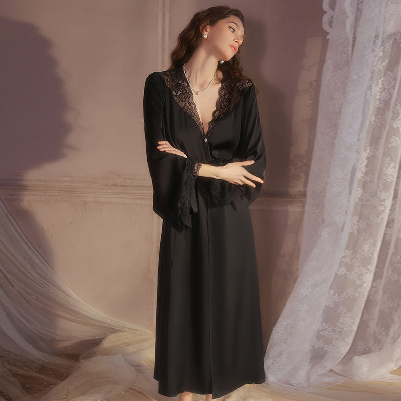 Satin Lace Open-Front Robe & Sexy Slip Set