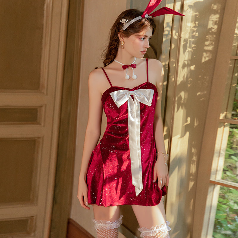 Backless Cutout Velvet Bunny Nightgown – Sexy Christmas Set